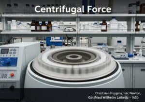 Centrifugeuse dans un laboratoire démontrant les principes de la force centrifuge en mécanique classique.
