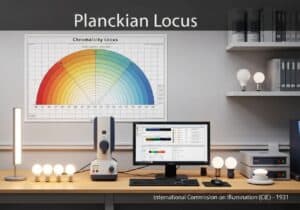 Colorimeter measuring light sources in a laboratory for colorimetry applications.