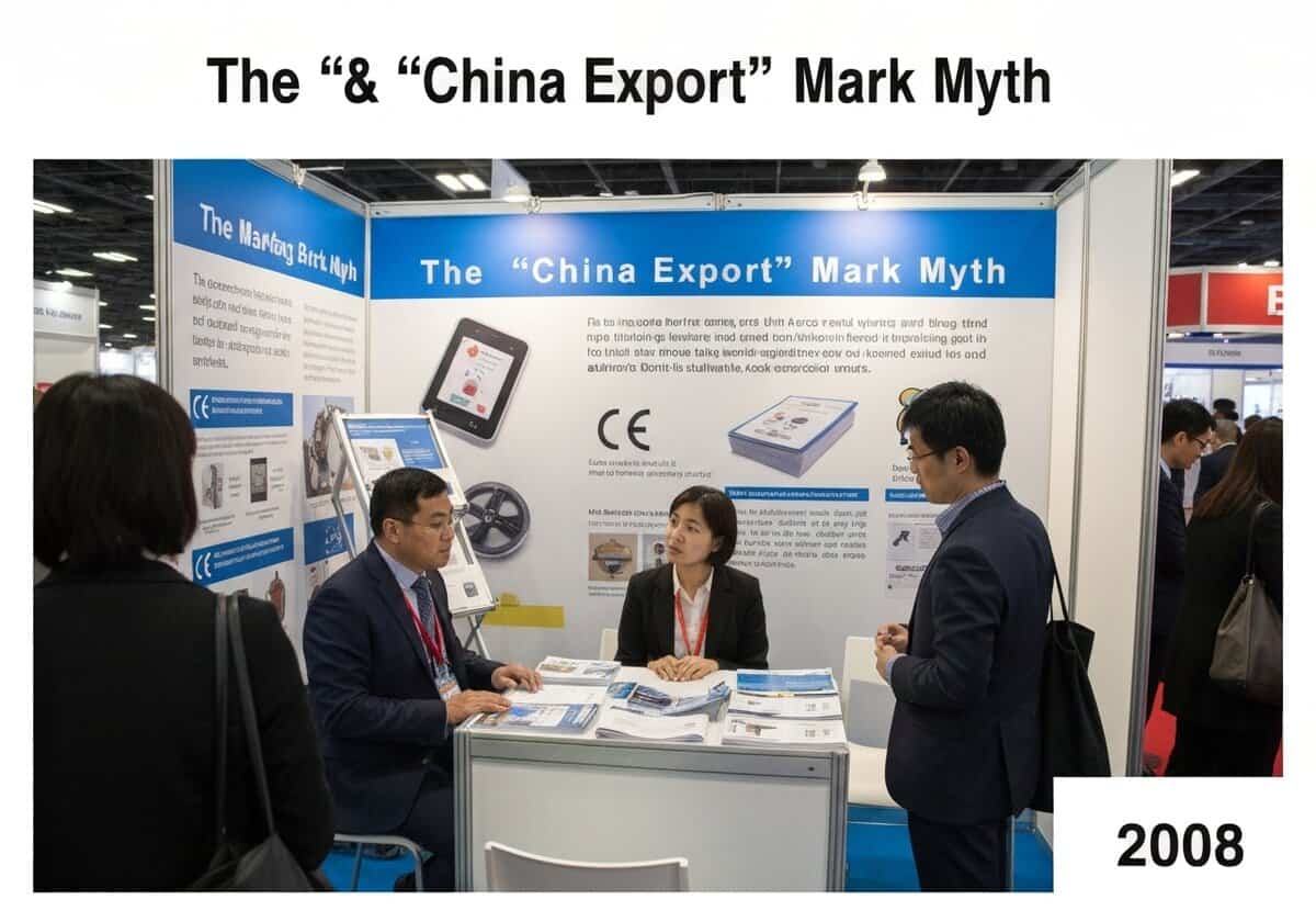 Consumer awareness booth on CE marking and counterfeit marks in international trade.