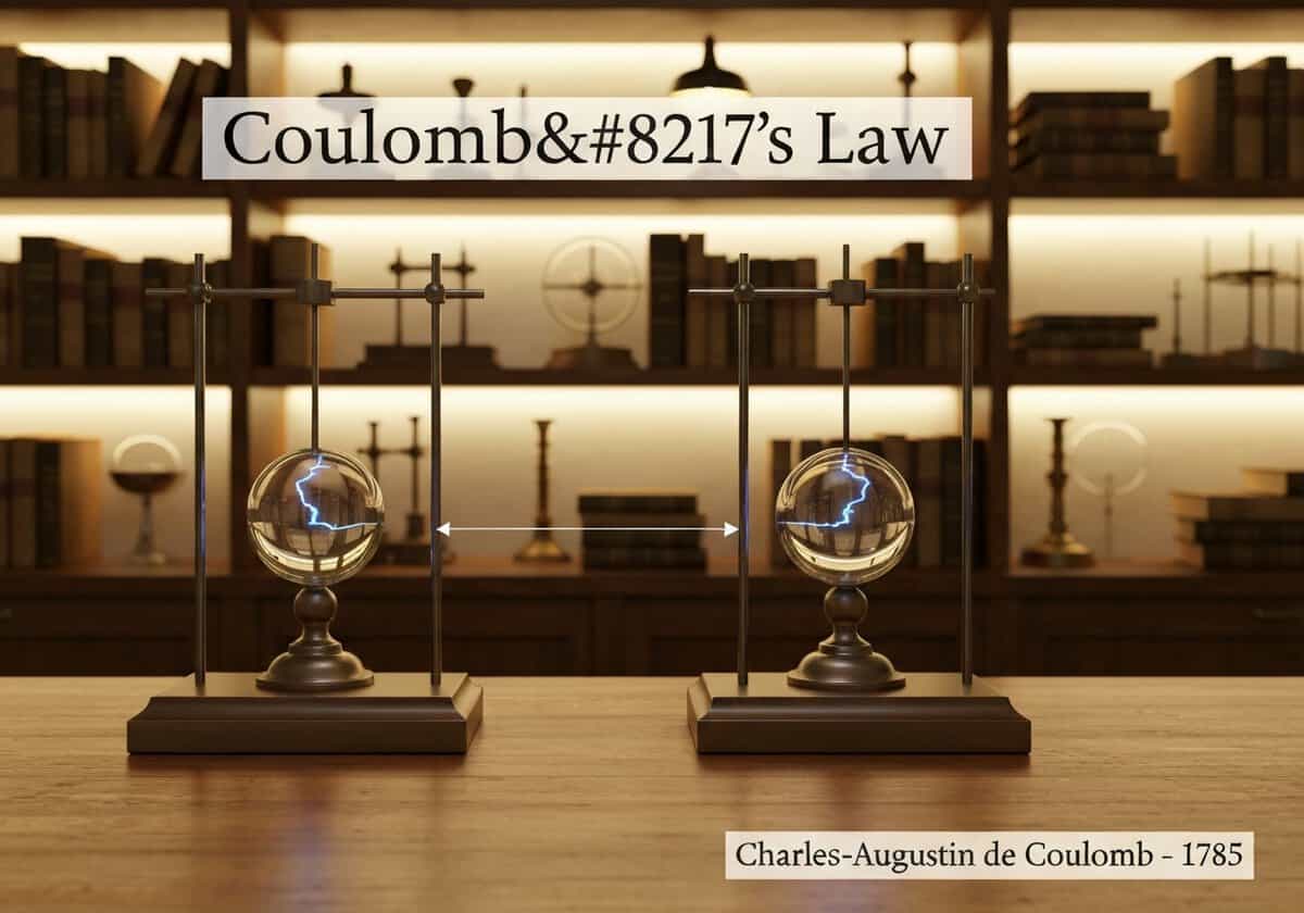 Antique electrostatic apparatus demonstrating Coulomb's Law in a vintage laboratory.