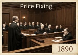 1890 年因操纵价格而进行的法庭审判，强调了违反反垄断法的行为。.