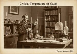 19th-century laboratory scene illustrating the critical temperature of gases in thermodynamics.