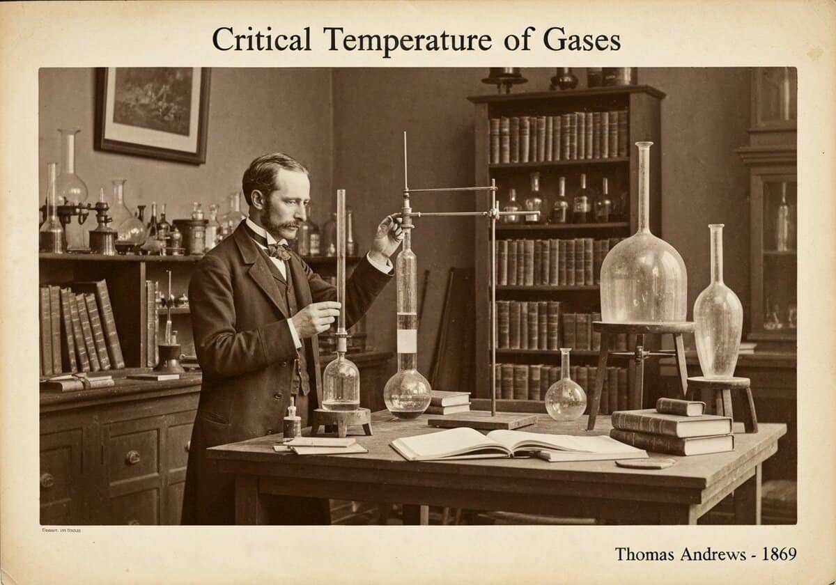 19th-century laboratory scene illustrating the critical temperature of gases in thermodynamics.