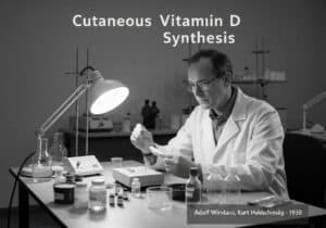 Scena di laboratorio raffigurante la ricerca sulla sintesi cutanea della vitamina D in biochimica.
