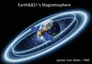 Satellite in low Earth orbit illustrating Earth's magnetosphere and its protective role against solar radiation.