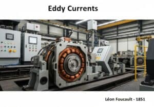 Eddy current brake system in an industrial setting demonstrating electromagnetism applications.