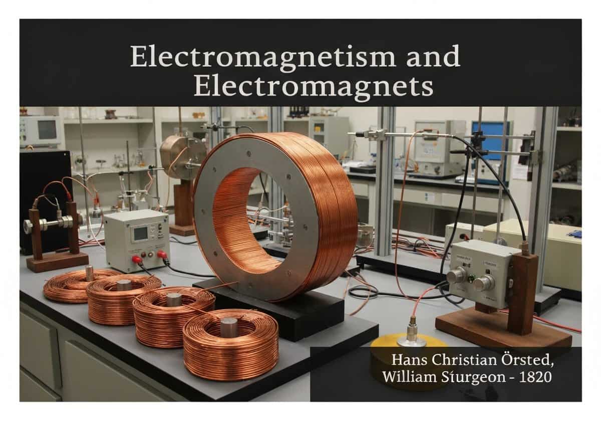 Électro-aimant dans un laboratoire démontrant les principes de l'électromagnétisme.