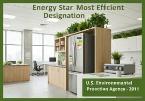 Energy-efficient appliance in a modern office setting emphasizing sustainability.