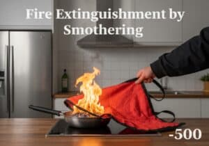 Fire blanket used for smothering flames in a kitchen fire suppression scenario.