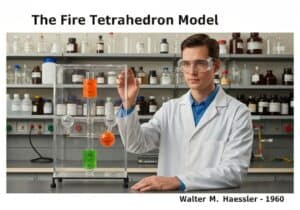 Laboratory demonstration of the fire tetrahedron model in chemical engineering.