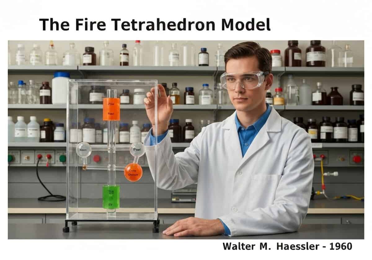 Laboratory demonstration of the fire tetrahedron model in chemical engineering.