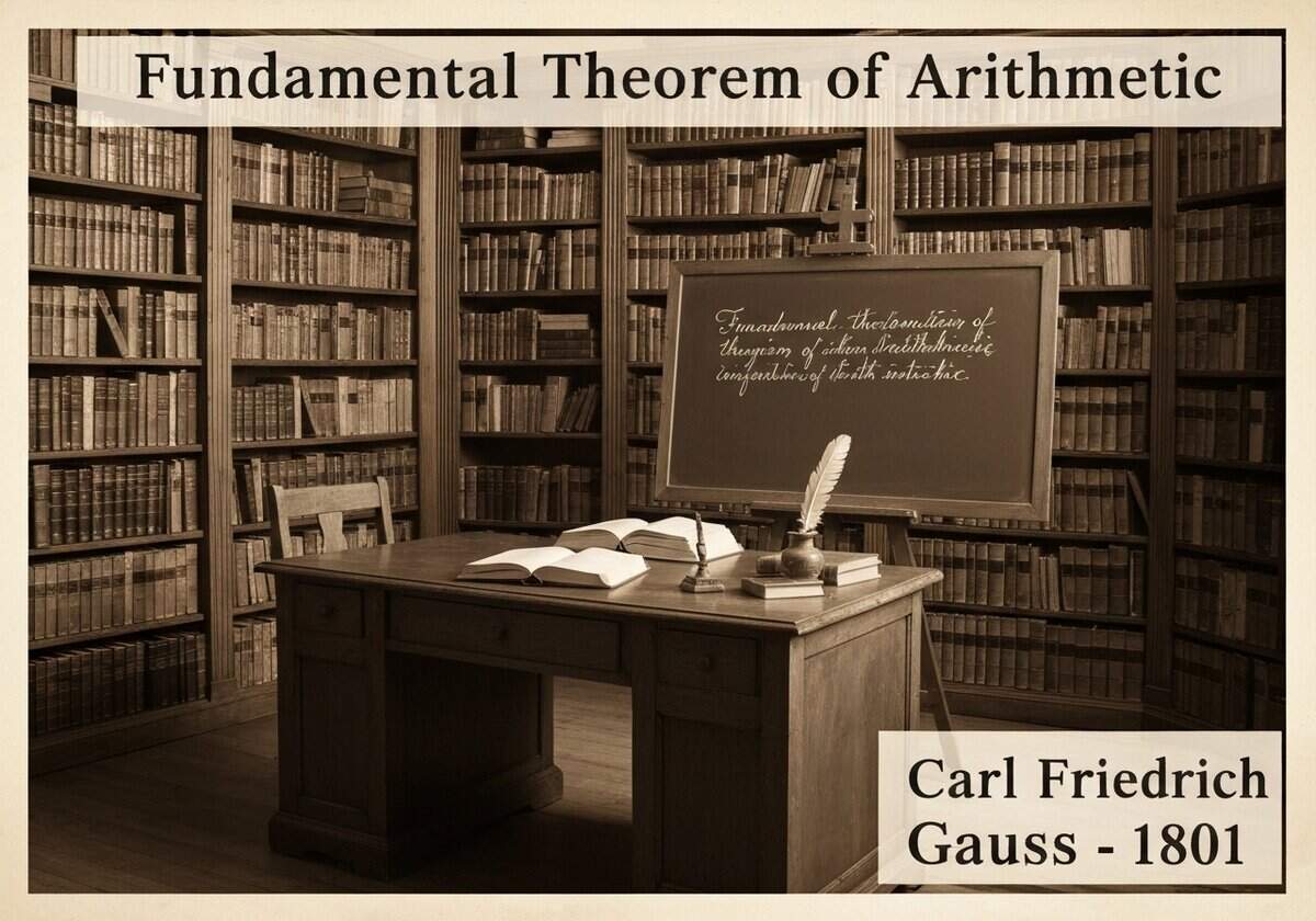 Study room with books and chalkboard illustrating the Fundamental Theorem of Arithmetic in number theory.