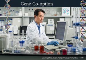 Escena de laboratorio que representa la cooptación de genes en la investigación genética evolutiva.