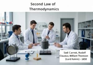 Engineers designing an efficient heat engine in a laboratory, illustrating thermodynamics applications.