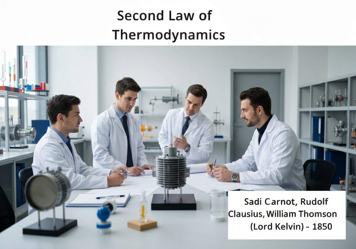 Engineers designing an efficient heat engine in a laboratory, illustrating thermodynamics applications.