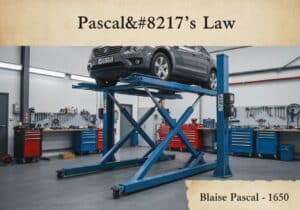 Hydraulic lift demonstrating Pascal's Law in fluid mechanics applications.