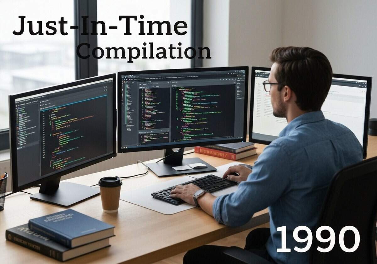 Software engineer optimizing JIT compilation in a modern workspace.