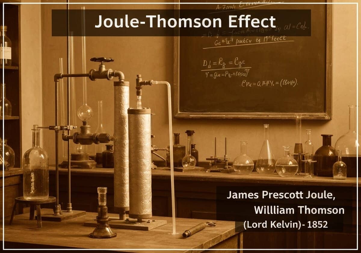 Laboratory apparatus demonstrating the Joule-Thomson effect in thermodynamics.