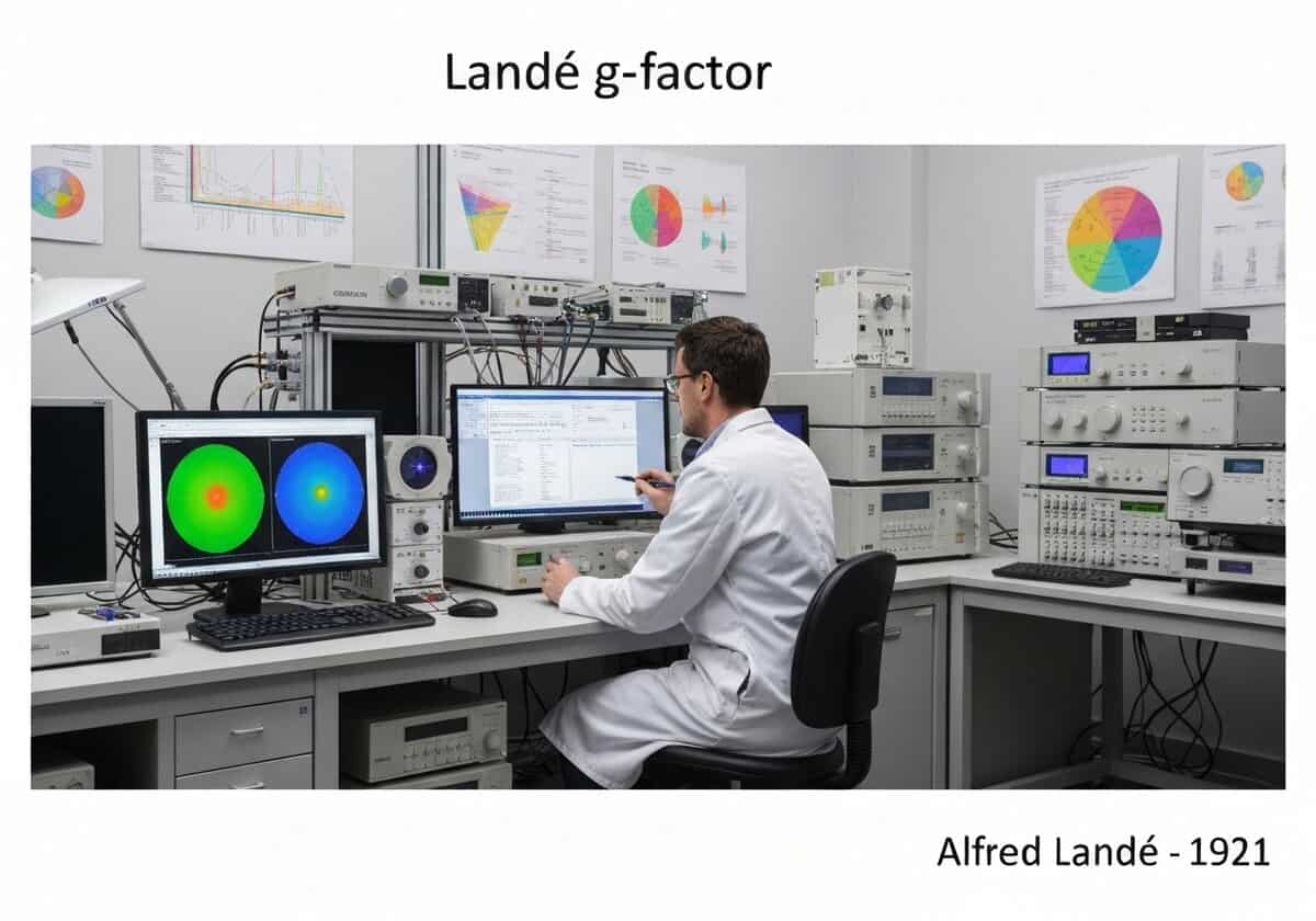 Laboratory scene with scientist analyzing spectrometer for quantum mechanics research.