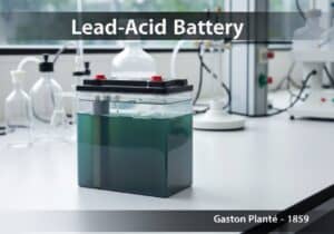 硫酸電解液中に鉛電極と二酸化鉛電極を持つ鉛蓄電池、電気化学。.