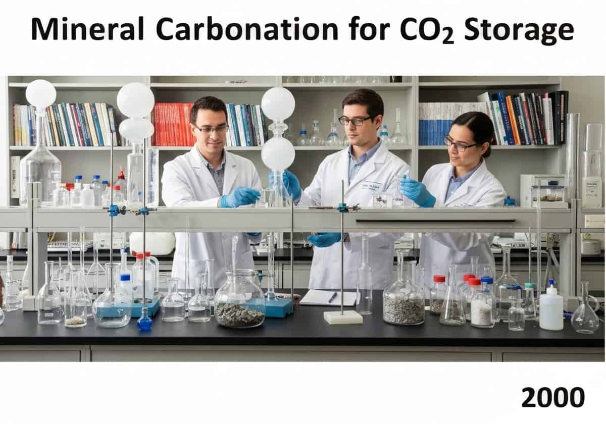Laboratory experiment on mineral carbonation for CO2 storage in inorganic chemistry.