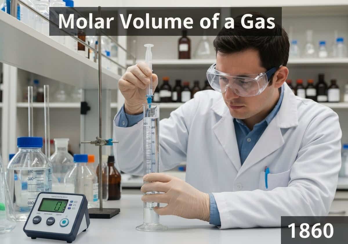Laboratory setup for measuring molar volume of gas in physical chemistry experiments.