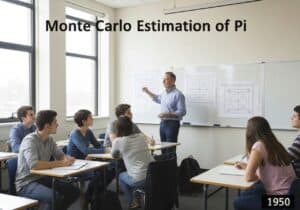 Classroom demonstration of Monte Carlo method for estimating Pi in numerical analysis.