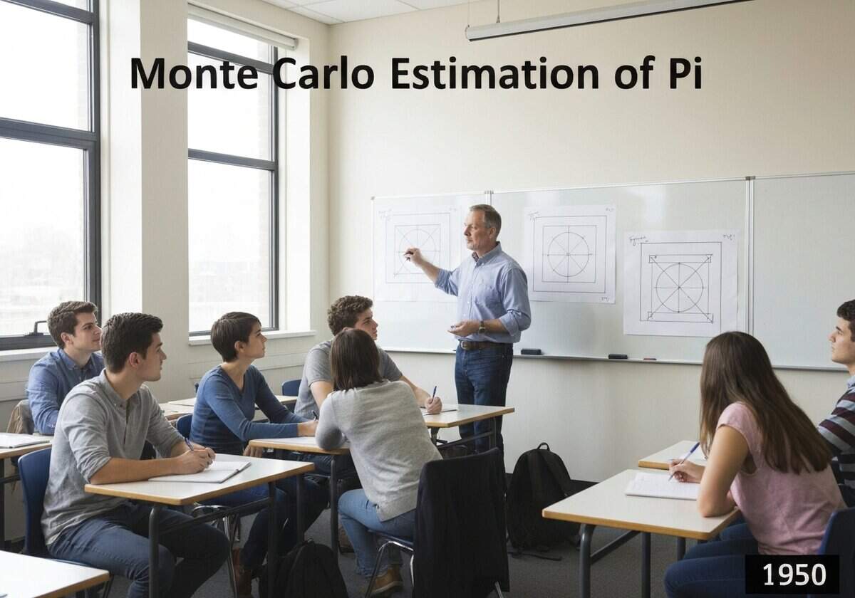 Classroom demonstration of Monte Carlo method for estimating Pi in numerical analysis.