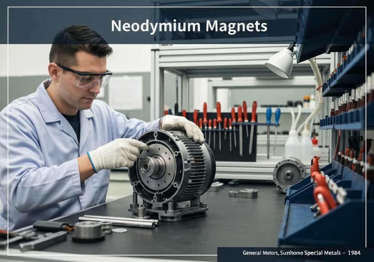 Neodym-Magnete, die in der Festkörperphysik bei der Montage von Elektromotoren verwendet werden.