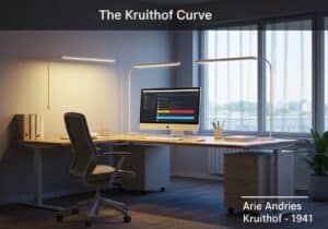 Human-centric office lighting design illustrating the Kruithof Curve principles.