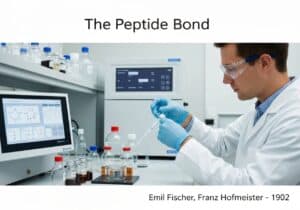 Biochemist synthesizing peptides using solid-phase peptide synthesis in a laboratory.