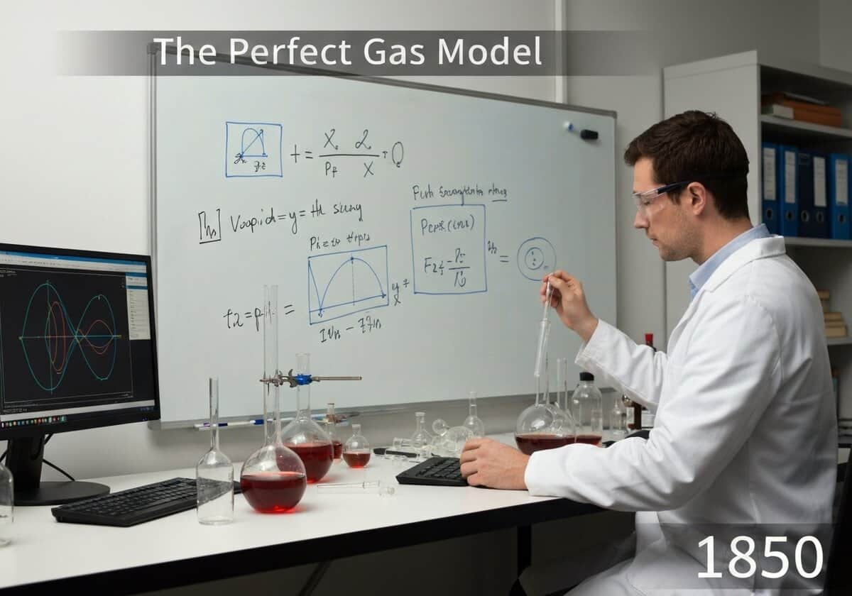 Laboratory scene illustrating thermodynamic experiments on the Perfect Gas Model.