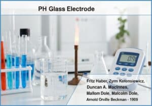 pH glass electrode used in analytical chemistry for measuring hydrogen ion concentration.