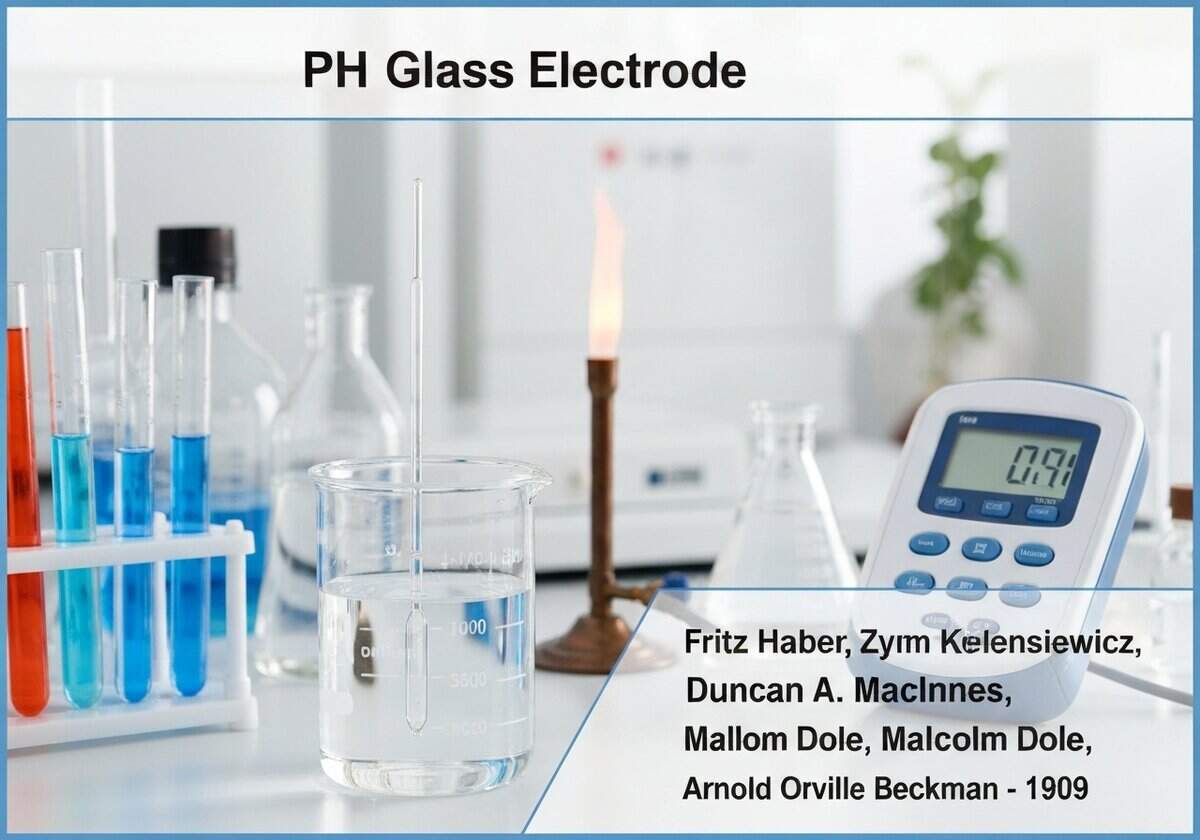 pH glass electrode used in analytical chemistry for measuring hydrogen ion concentration.