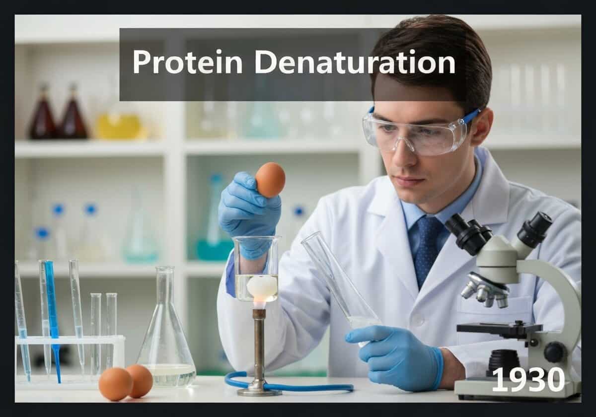 Bioquímico demonstrando a desnaturação de proteínas em um ambiente de laboratório.