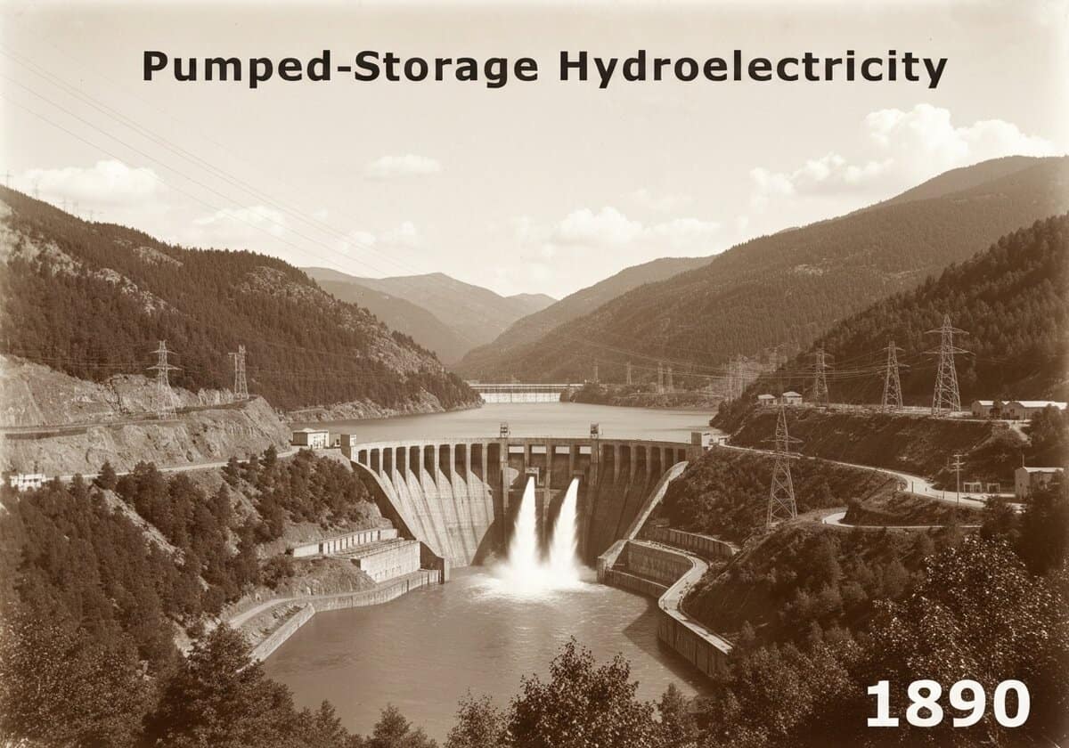 Pumpspeicherkraftwerk mit Staudamm und Turbinen zur Energiespeicherung.
