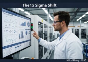 Quality control engineer analyzing process capability metrics in manufacturing.