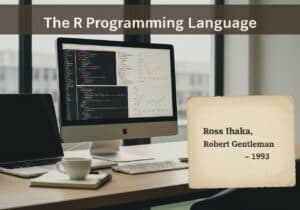 R programming environment with statistical analysis tools and coding interface.