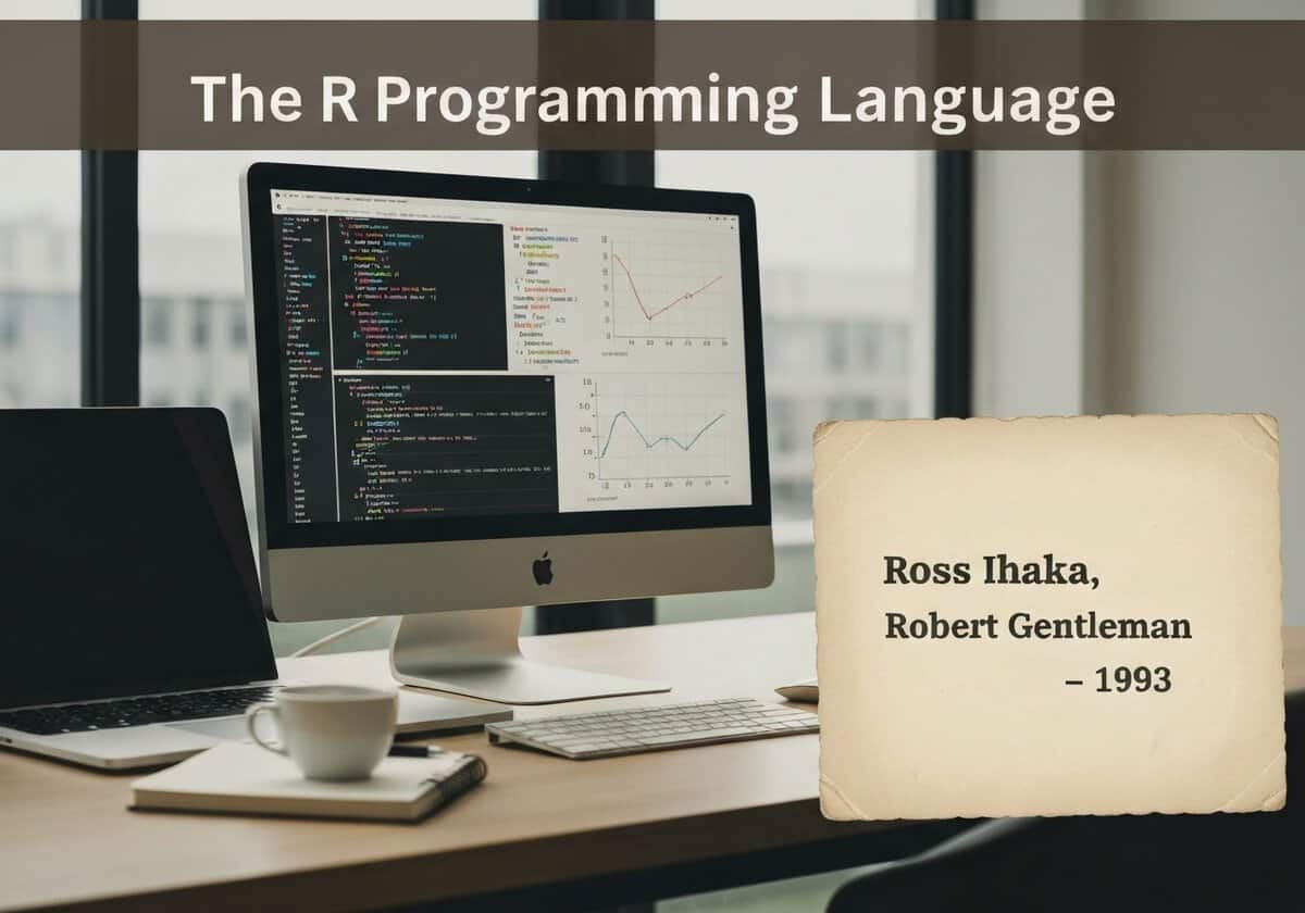 R programming environment with statistical analysis tools and coding interface.
