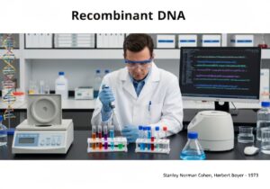Molecular biologist conducting recombinant DNA technology in a laboratory.