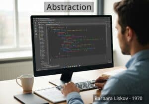 Software engineer coding abstract classes in a modern IDE environment.