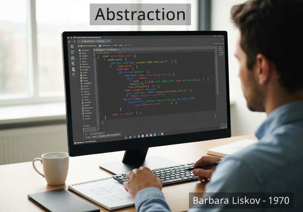Software engineer coding abstract classes in a modern IDE environment.