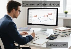 Statistician analyzing regression model data in an office setting.