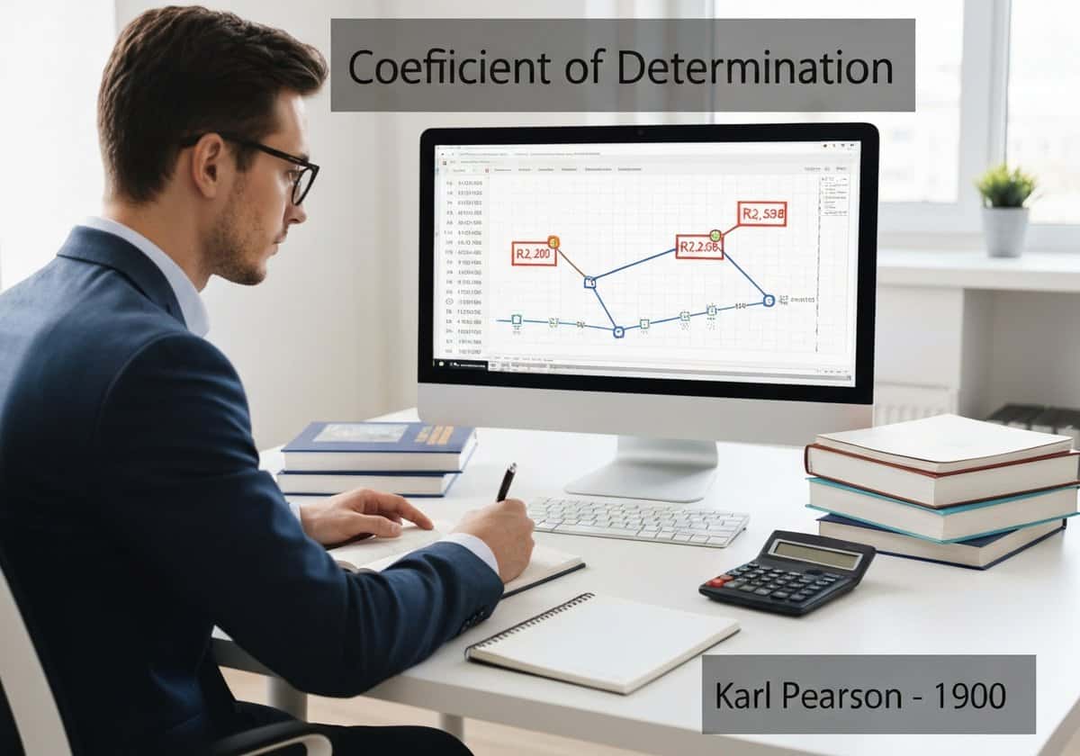 Statistician analyzing regression model data in an office setting.