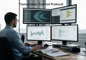 Computer workstation analyzing Transmission Control Protocol in a professional setting.