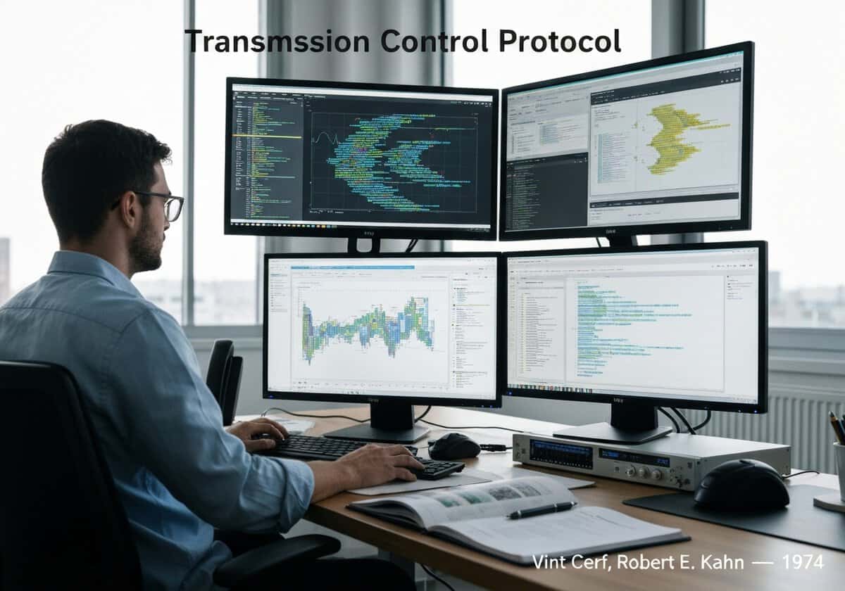 Computer workstation analyzing Transmission Control Protocol in a professional setting.