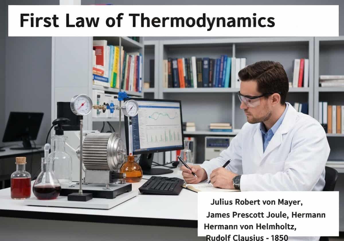 Laboratory experiment demonstrating the First Law of Thermodynamics with a heat engine setup.