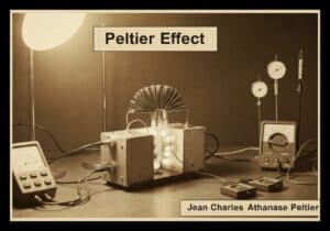 Thermoelectric cooler demonstrating Peltier effect in a vintage laboratory setting.
