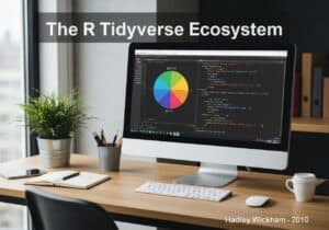 R programming workspace with Tidyverse data analysis tools and ggplot2 visualizations.