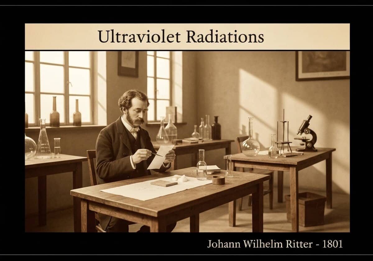 Johann Wilhelm Ritter's experiment with ultraviolet light and silver chloride paper in optics.